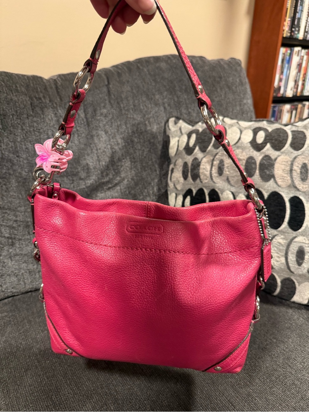 Coach Carly Pebbled Leather Shoulder Bag in Bright Pink